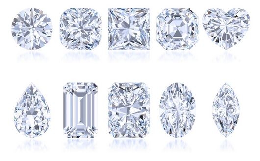 The diamond shapes graded by Intjid: round brilliant, emerald, princess, cushion, heart, pear, radiant, oval and marquise